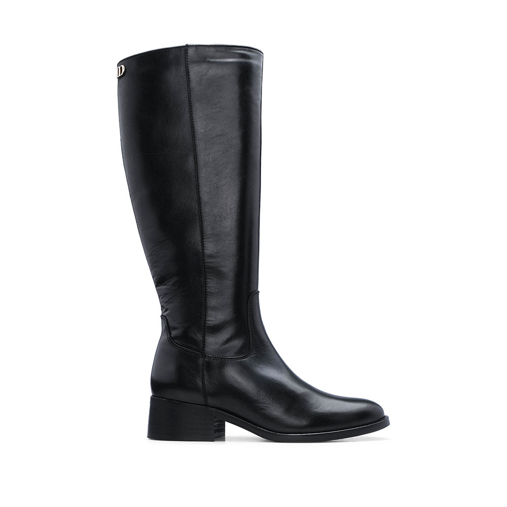 Bota de Cano Alto Mulher em Pele com Salto Bloco - Preto