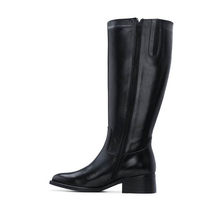 Bota de Cano Alto Mulher em Pele com Salto Bloco - Preto