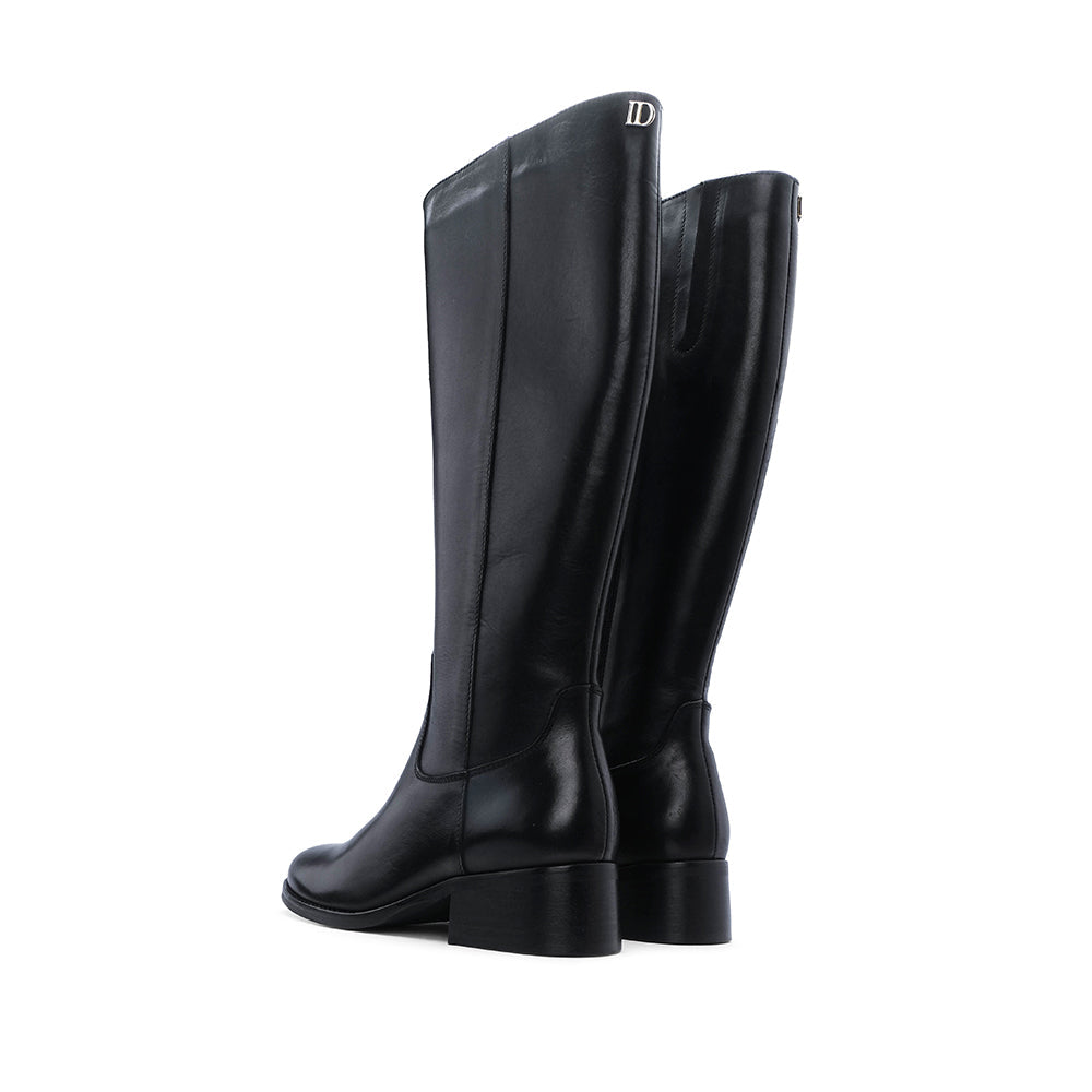 Bota de Cano Alto Mulher em Pele com Salto Bloco - Preto