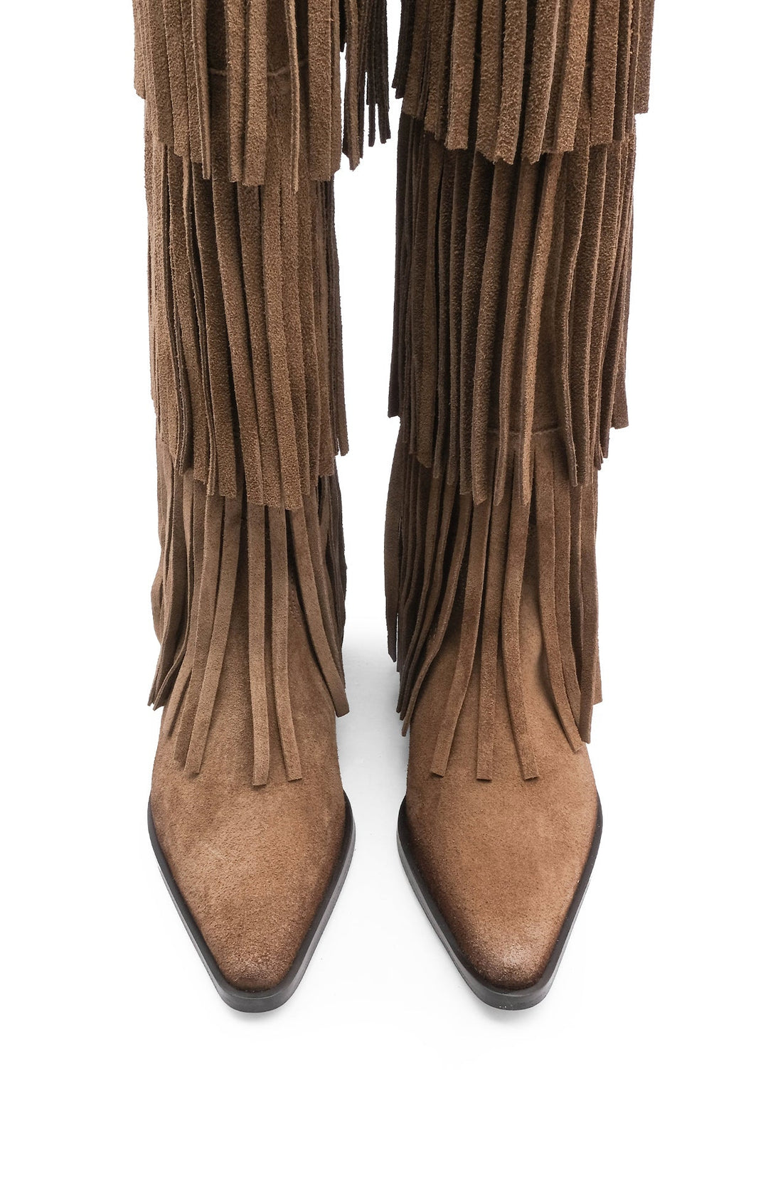 Bota de Cano Alto Mulher em Camurça com Franjas - Taupe