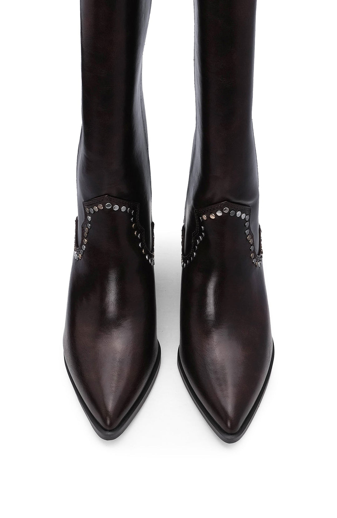 Bota de Cano Alto Mulher com Tachas Prateadas - Castanho