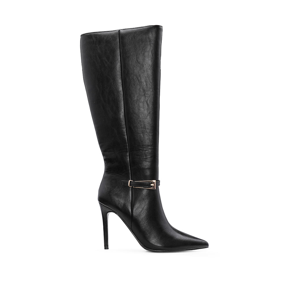 Bota de Cano Alto Mulher Preta com Fivela
