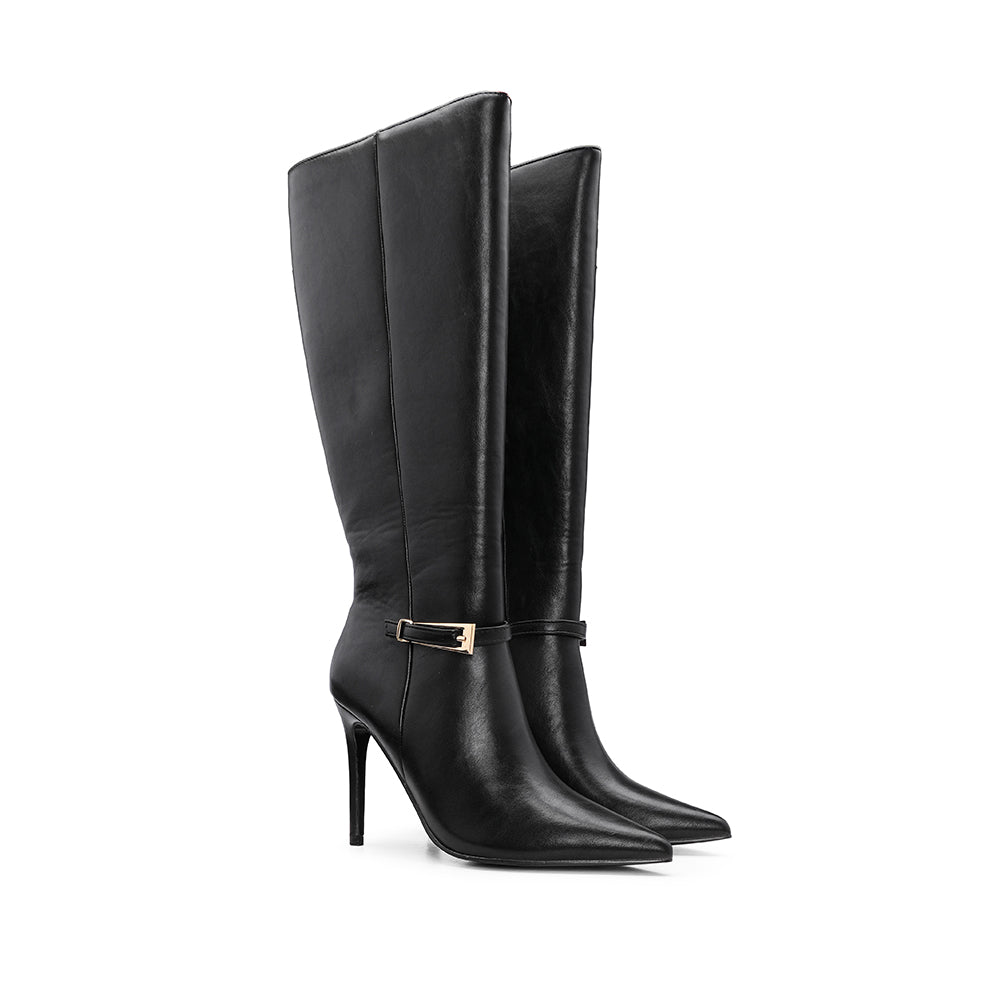 Bota de Cano Alto Mulher Preta com Fivela - Preto
