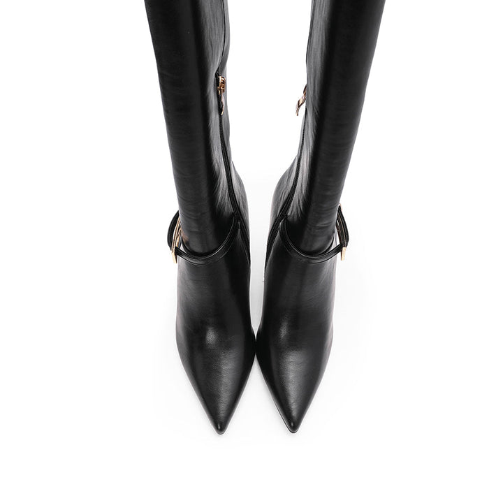 Bota de Cano Alto Mulher Preta com Fivela - Preto