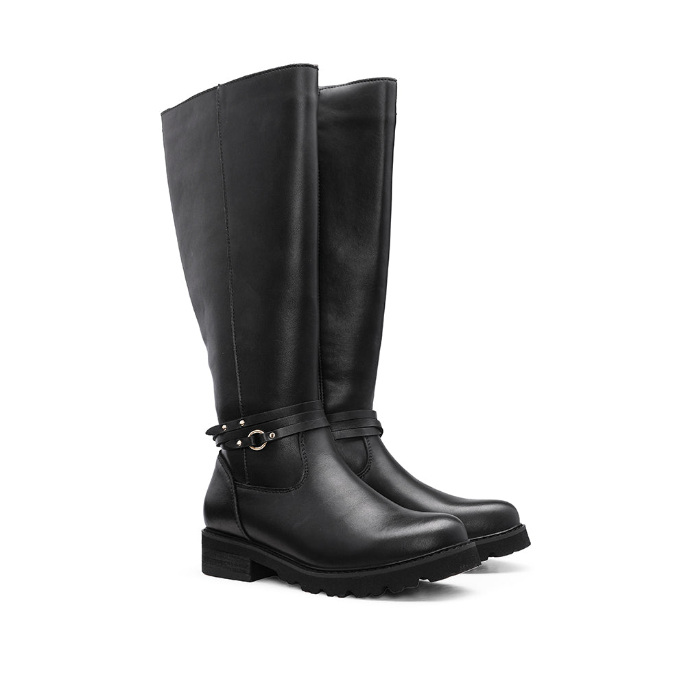 Bota de Cano Alto Mulher em Pele Preta - Preto