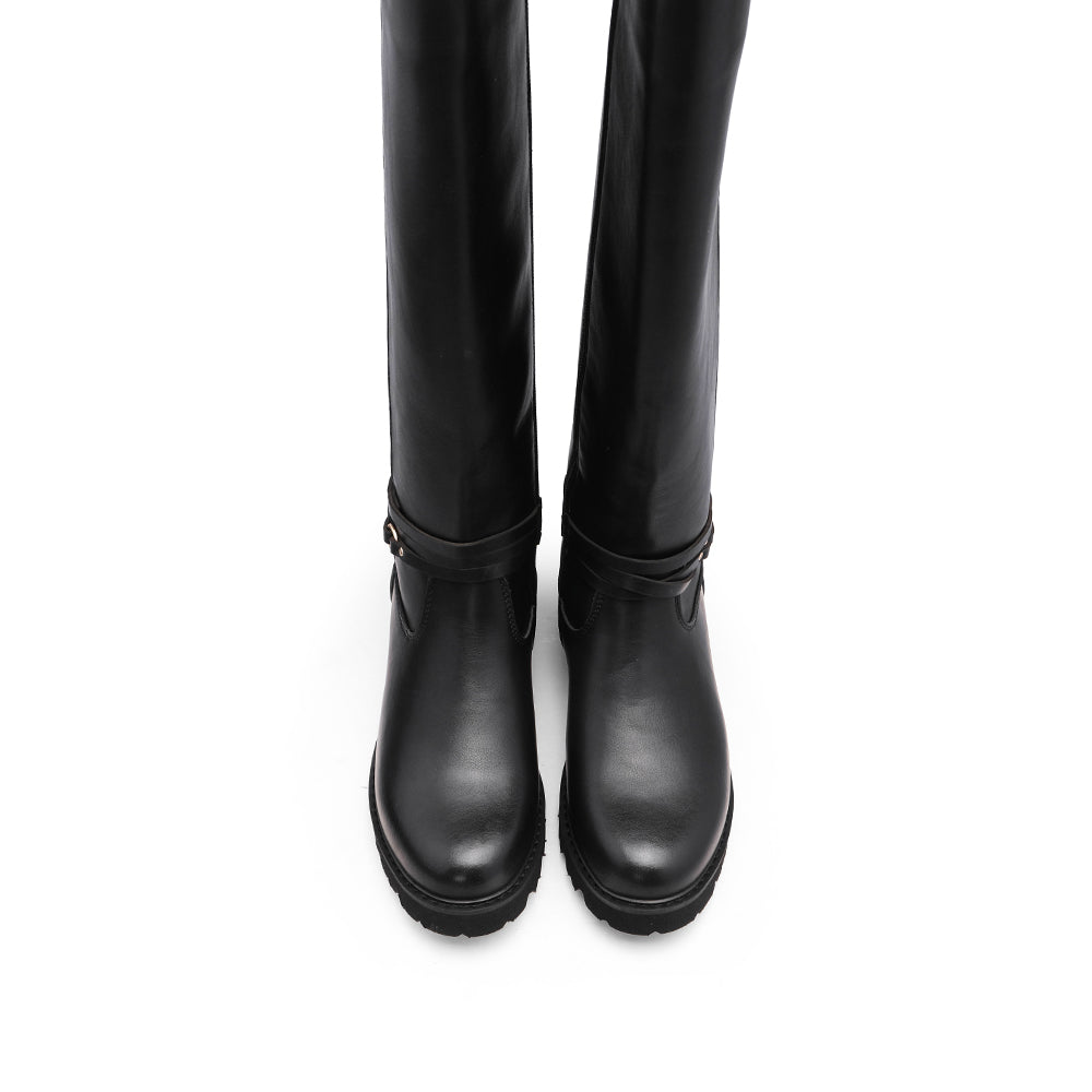 Bota de Cano Alto Mulher em Pele Preta - Preto