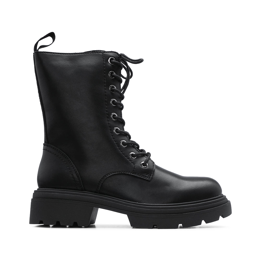 Bota Militar Mulher em Pele Preto Preto - imagem 1