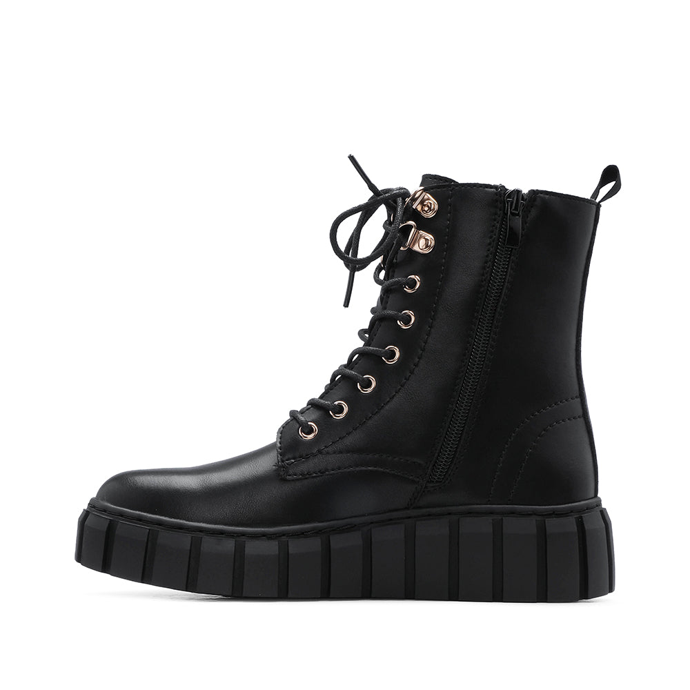 Botim Militar Mulher em Pele Preta - Preto