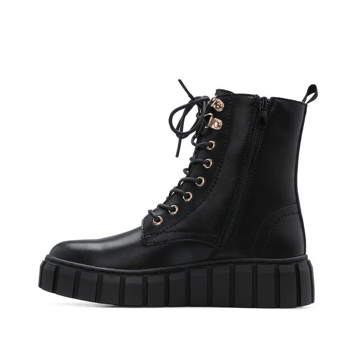 Botim Militar Mulher em Pele Preta - Preto