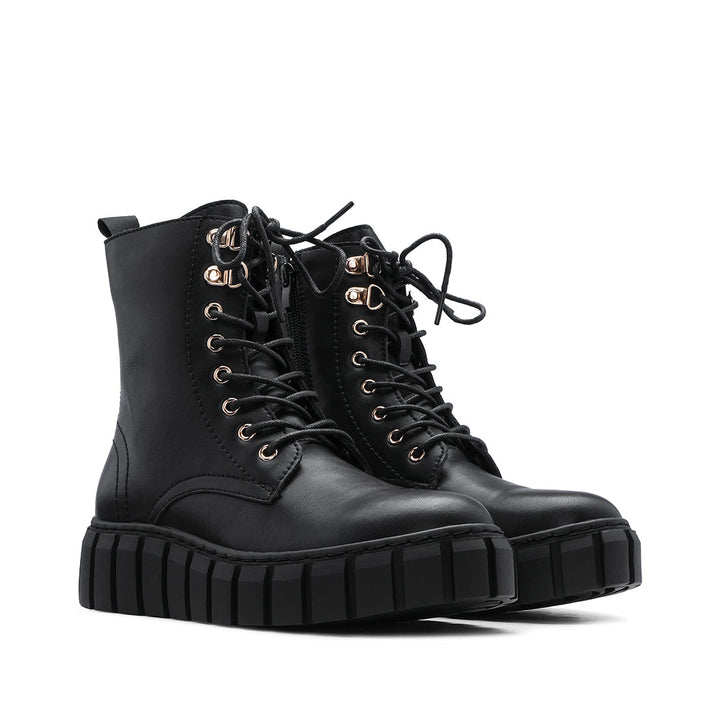 Botim Militar Mulher em Pele Preta - Preto