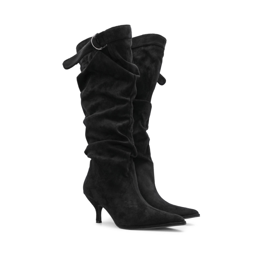 Bota de Cano Alto Mulher Franzida Preta - Preto