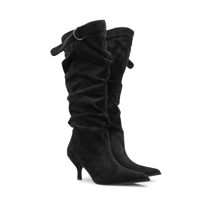Bota de Cano Alto Mulher Franzida Preta - Preto