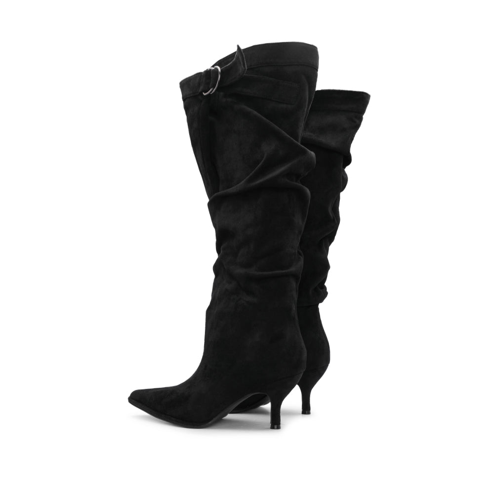 Bota de Cano Alto Mulher Franzida Preta - Preto