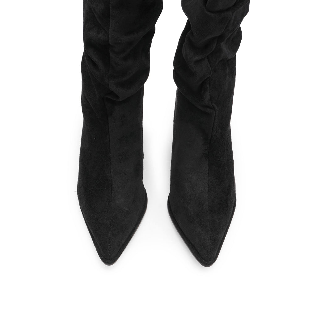 Bota de Cano Alto Mulher Franzida Preta - Preto