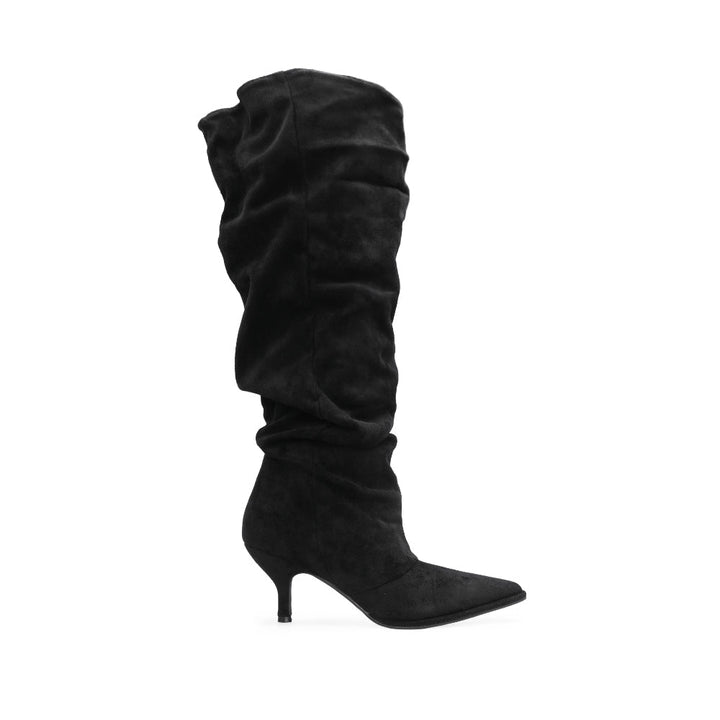 Bota de Cano Alto Mulher Franzida em Têxtil - Preto