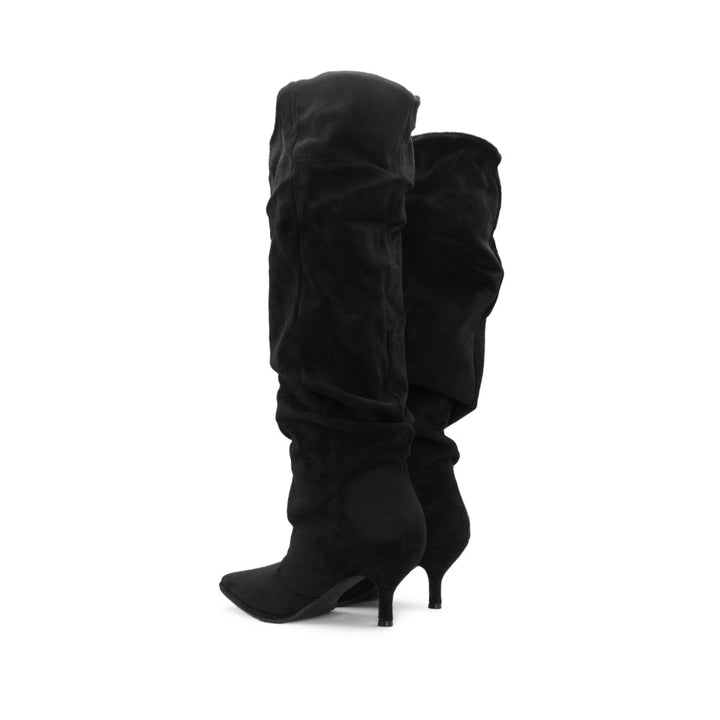Bota de Cano Alto Mulher Franzida em Têxtil - Preto