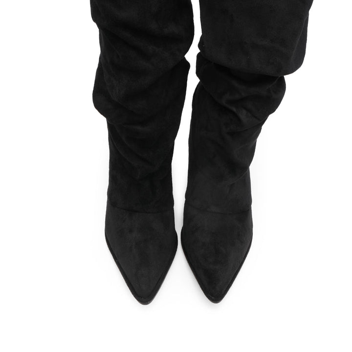 Bota de Cano Alto Mulher Franzida em Têxtil - Preto
