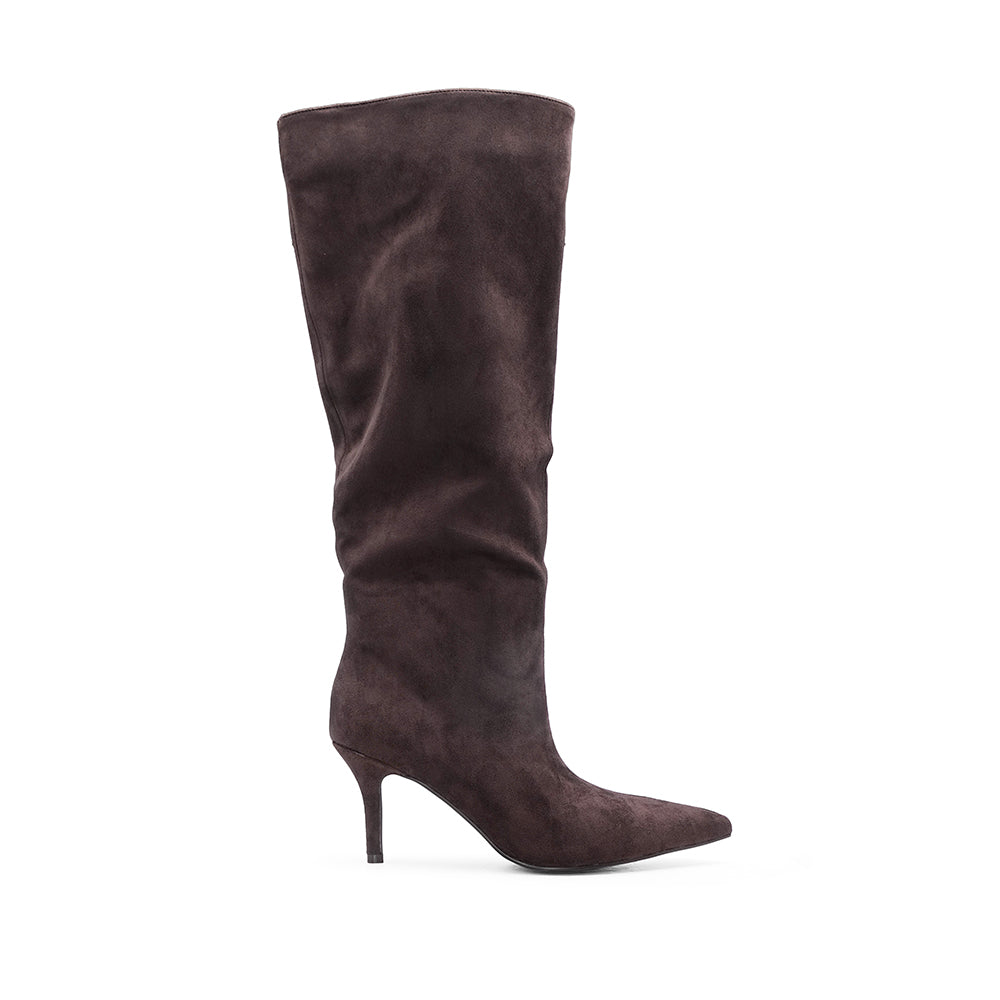 Bota de Cano Alto Mulher Lisa com Bico Fino - Castanho