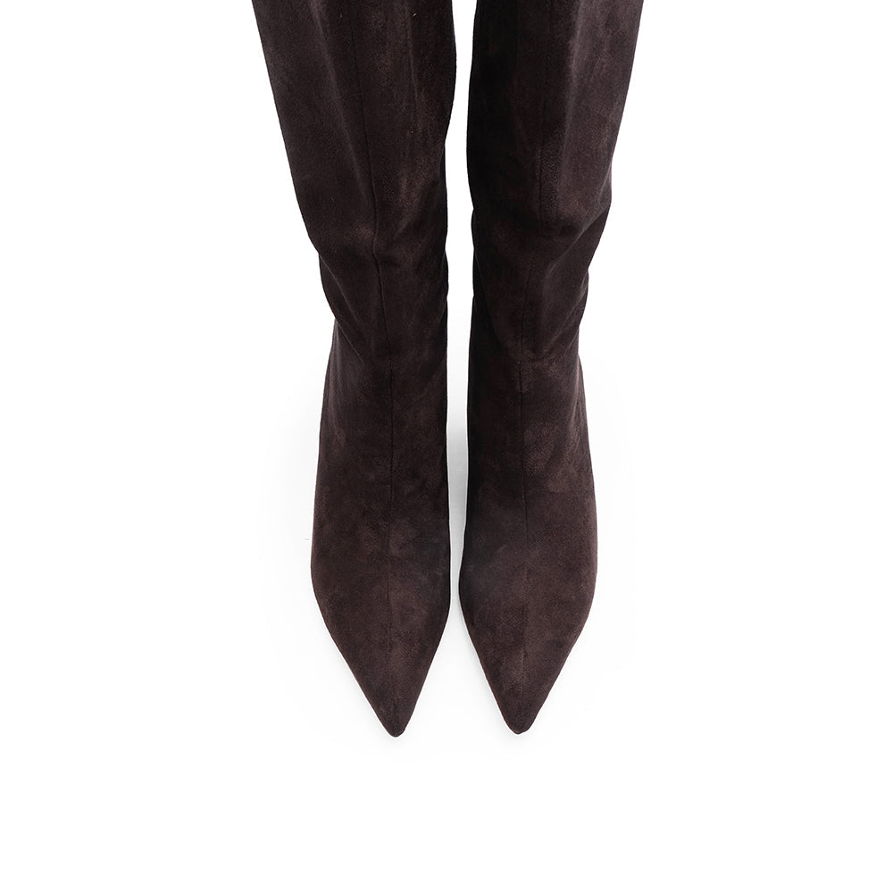 Bota de Cano Alto Mulher Lisa com Bico Fino - Castanho