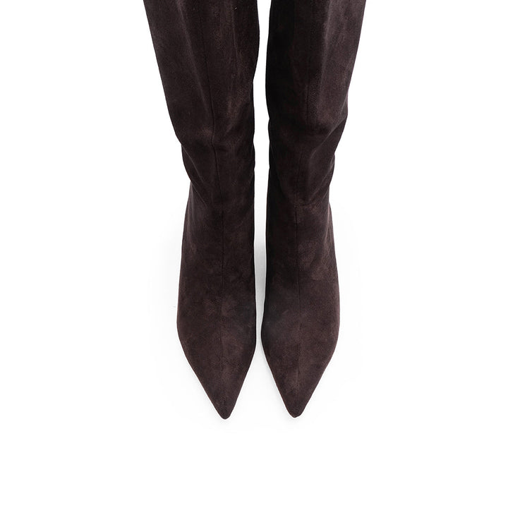 Bota de Cano Alto Mulher Lisa com Bico Fino - Castanho