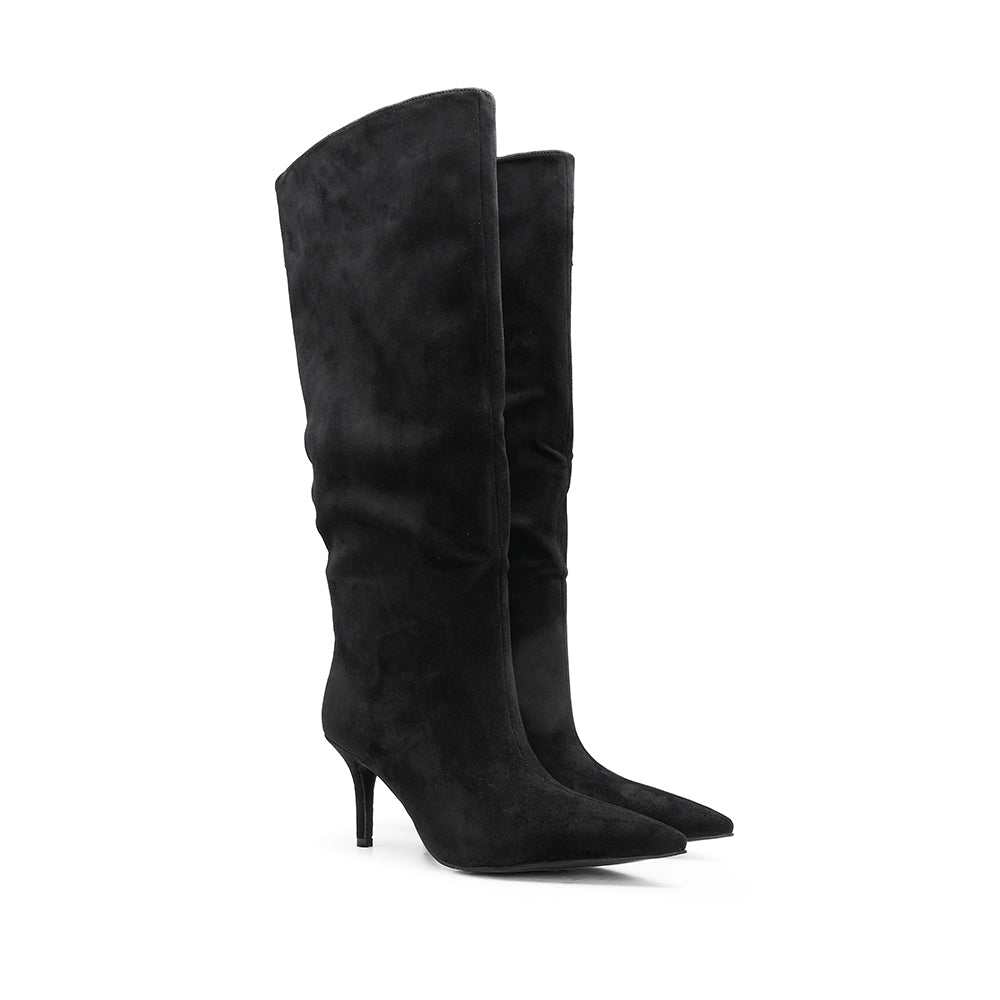 Bota de Cano Alto Mulher Lisa com Bico Fino - Preto