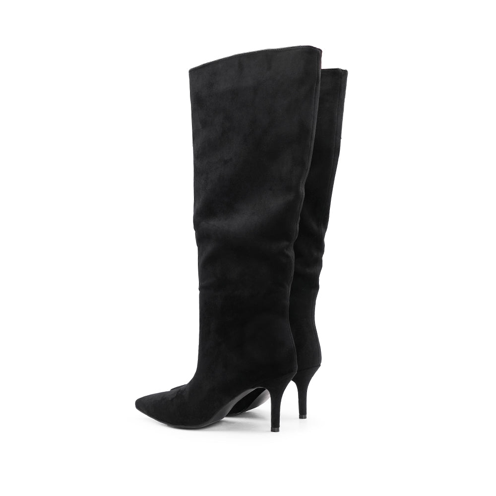 Bota de Cano Alto Mulher Lisa com Bico Fino - Preto