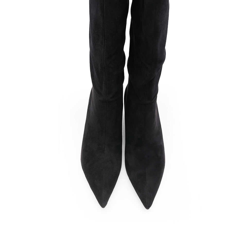 Bota de Cano Alto Mulher Lisa com Bico Fino - Preto