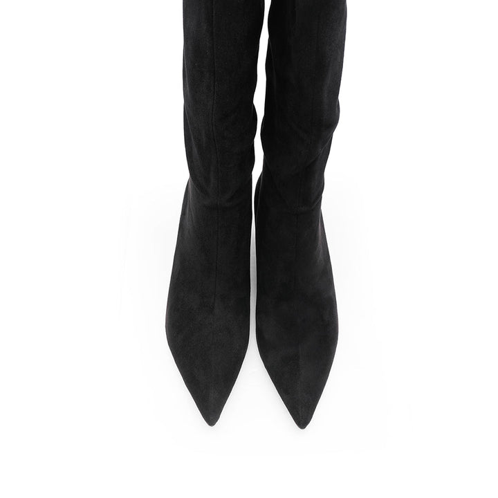 Bota de Cano Alto Mulher Lisa com Bico Fino - Preto
