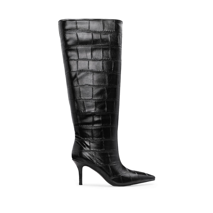 Bota de Cano Alto Mulher Efeito Croco Preta