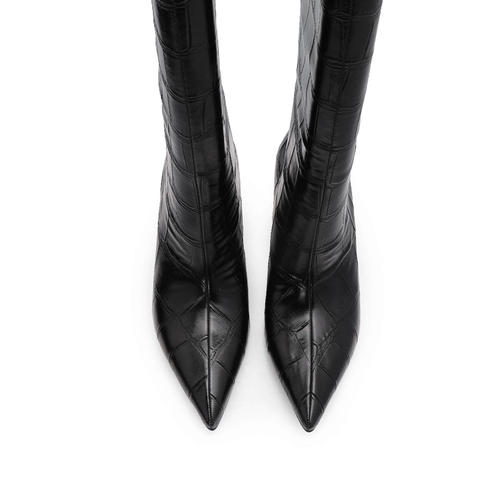Bota de Cano Alto Mulher Efeito Croco Preta - Preto