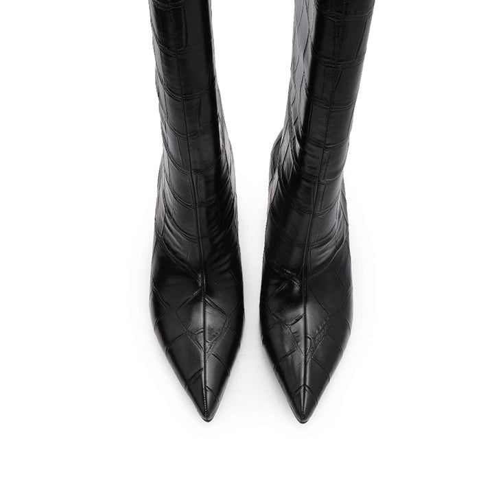 Bota de Cano Alto Mulher Efeito Croco Preta - Preto