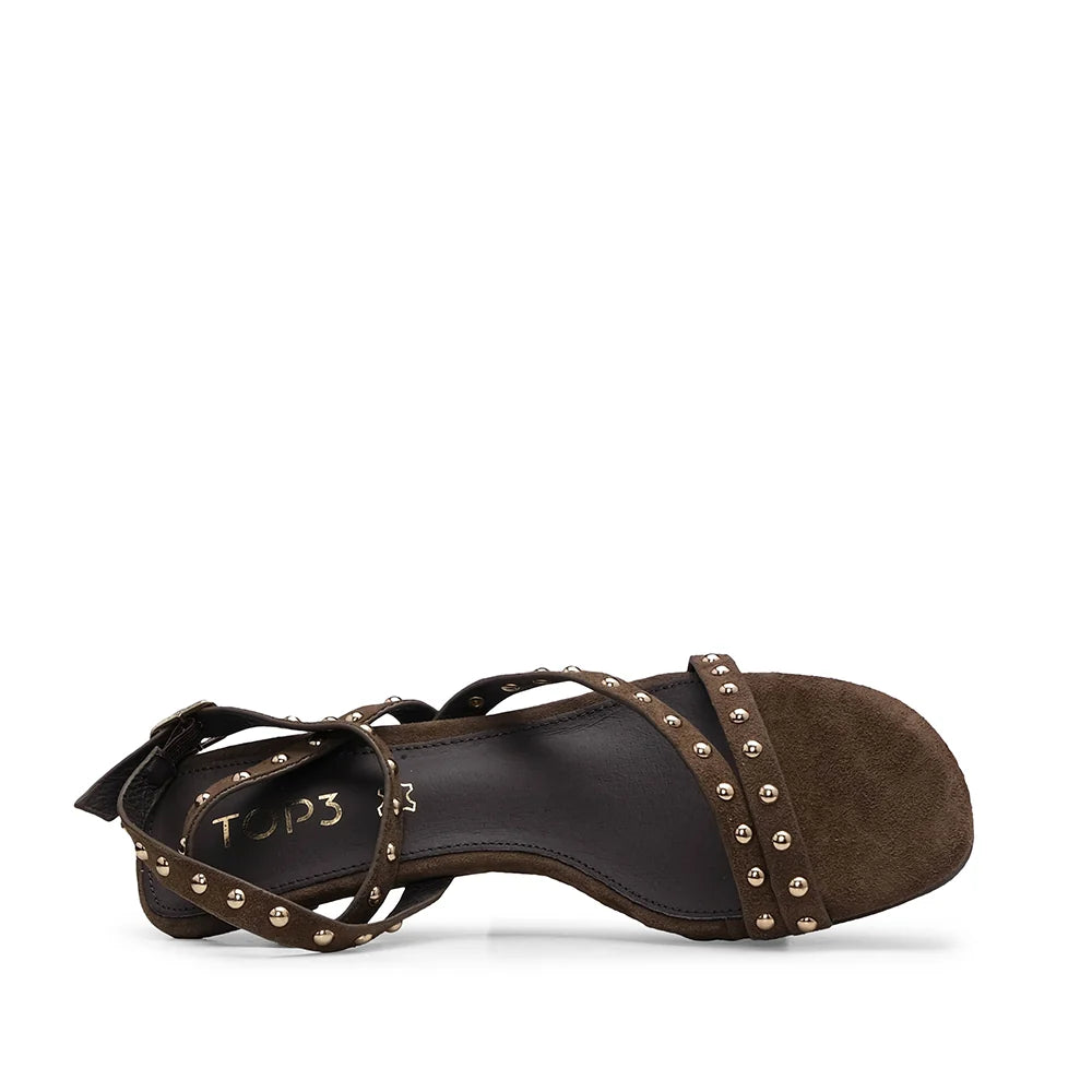 Suede Low-Heel Sandals with Studs