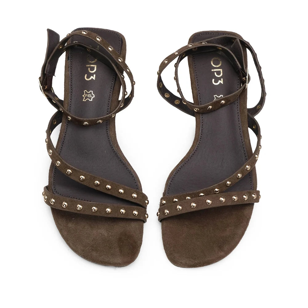 Suede Low-Heel Sandals with Studs