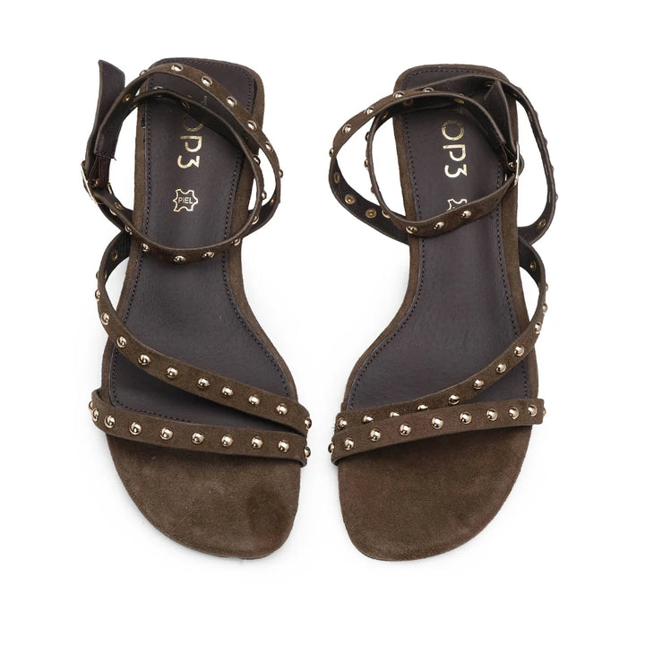 Suede Low-Heel Sandals with Studs