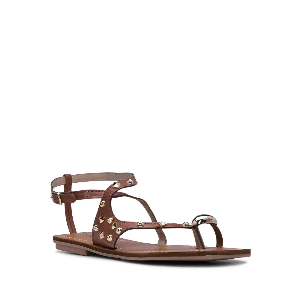 Sandália Rasa Camel com Aplicações
