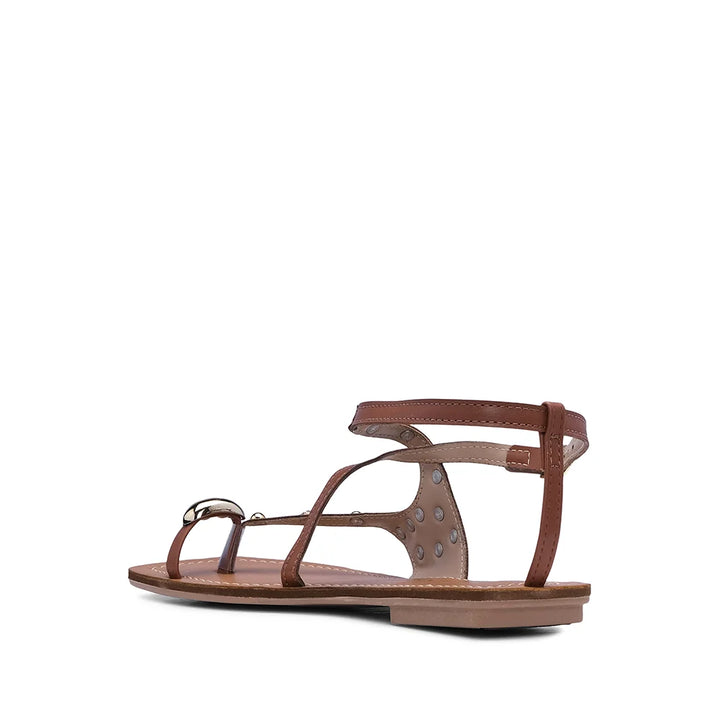 Sandália Rasa Camel com Aplicações
